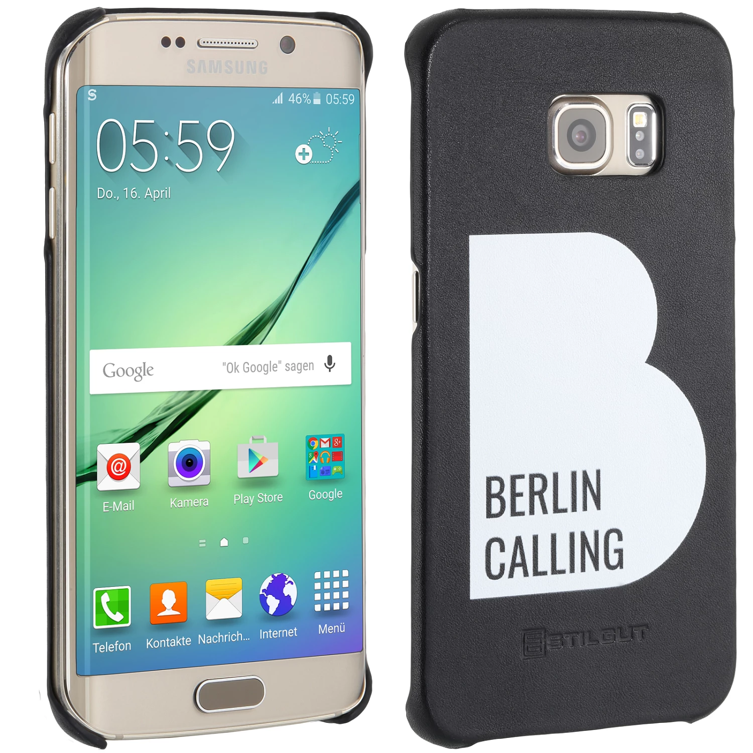 StilGut - Samsung Galaxy S6 Edge Cover Berlin Calling Aus Leder - Like Berlin Edition